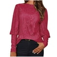 thumbnail image 1 of Sequin Tops for Women Solid Color Round Neck Long Sleeve Sparkly T Shirts Fall Winter Elegant Shimmer Blouses Glitter Shirt Sparkly Festival Party Shining Tees Size S-XXL, 1 of 4