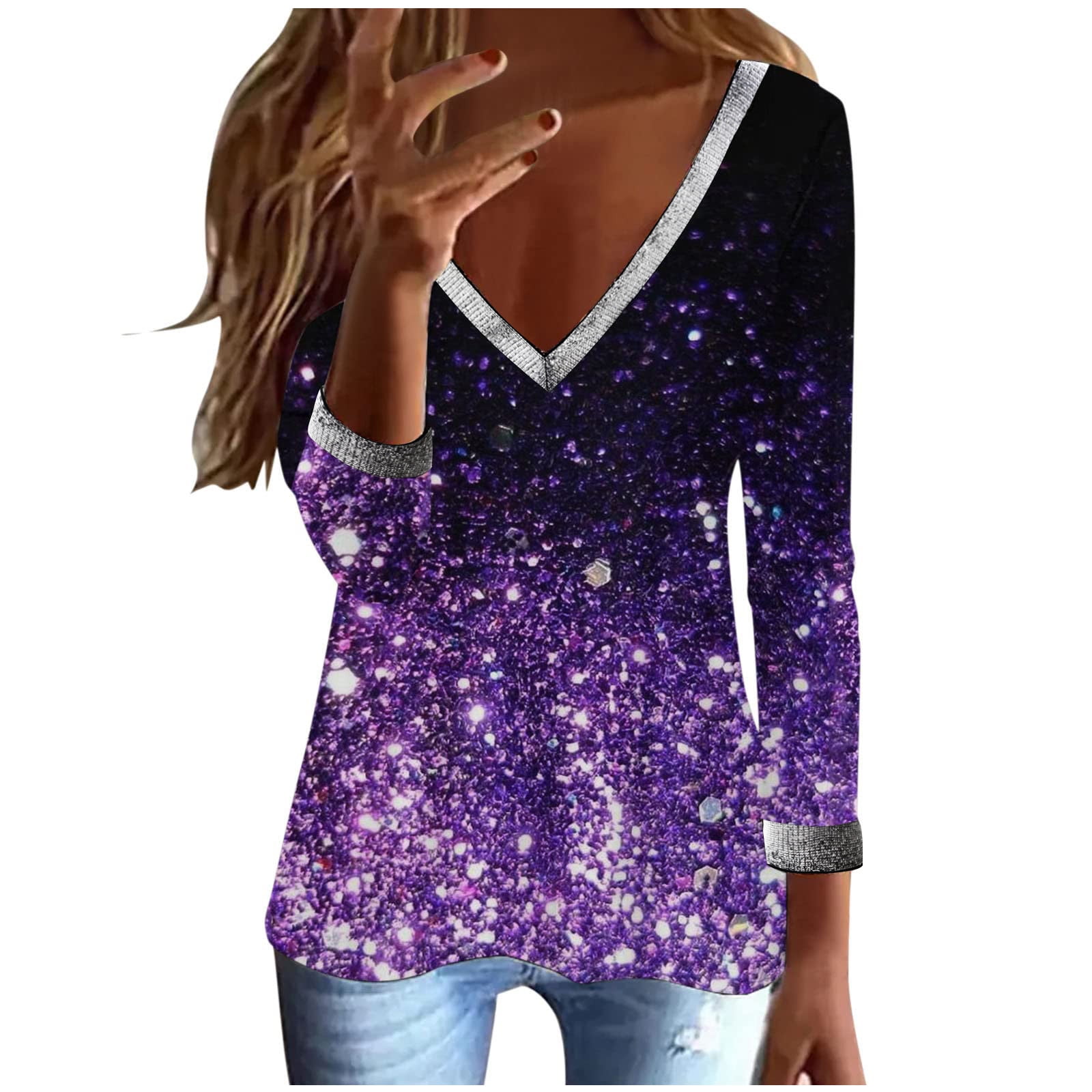 Sequin Star Round Neck Short Sleeve T-Shirt