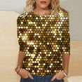 thumbnail image 1 of Sequin Tops for Women Carnival Sparkly 3/4 Sleeve Crewneck Shiny Shirts Lightweight Glitter Pullover Tee for Party Night Yellow XL, 1 of 4