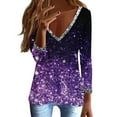 thumbnail image 1 of Sequin Tops for Women Deep V Neck Long Sleeve Glitter Graphic Print Tee Shirts Business Casual Loose Fit Tunic Blouses, 1 of 5