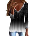 thumbnail image 1 of Sequin Tops for Women Deep V Neck Long Sleeve Glitter Graphic Print Tee Shirts Business Casual Loose Fit Tunic Blouses, 1 of 5