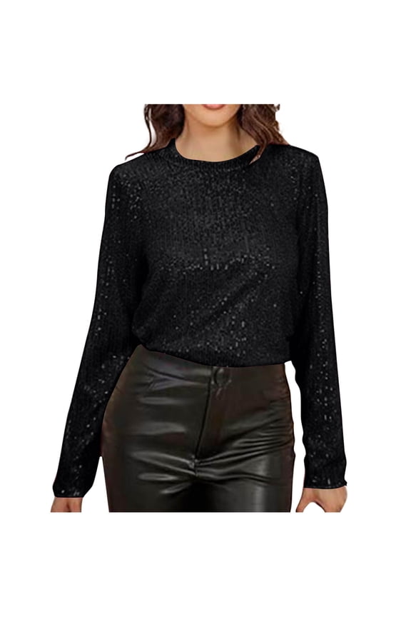 Sequin Tops for Women Fall Dressy Tie Backless Glitter Slim Fit Ruched Crewneck Pullover Tunics for Evening Wedding Party