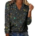 thumbnail image 1 of Sequin Tops for Women Glitter Boho Printed Long Sleeve V-Neck Pullover Tee Shirts Casual Relaxed Fit Workout Casual Blouses, 1 of 4