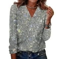 thumbnail image 1 of Sequin Tops for Women Long Sleeve Glitter Sparkly Shirts V Neck Dressy Date Night Party Holiday Blouses Light Gray M, 1 of 6