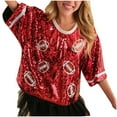 thumbnail image 1 of Sequin Tops for Women Party Night Fashion Crew Neck Graphic Print Casual Loose Short Sleeve T Shirts Y2K Blouses (Red,XL), 1 of 5