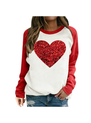 Valentine's Day Long Sleeve Shirts for Women Trendy Sequin Heart