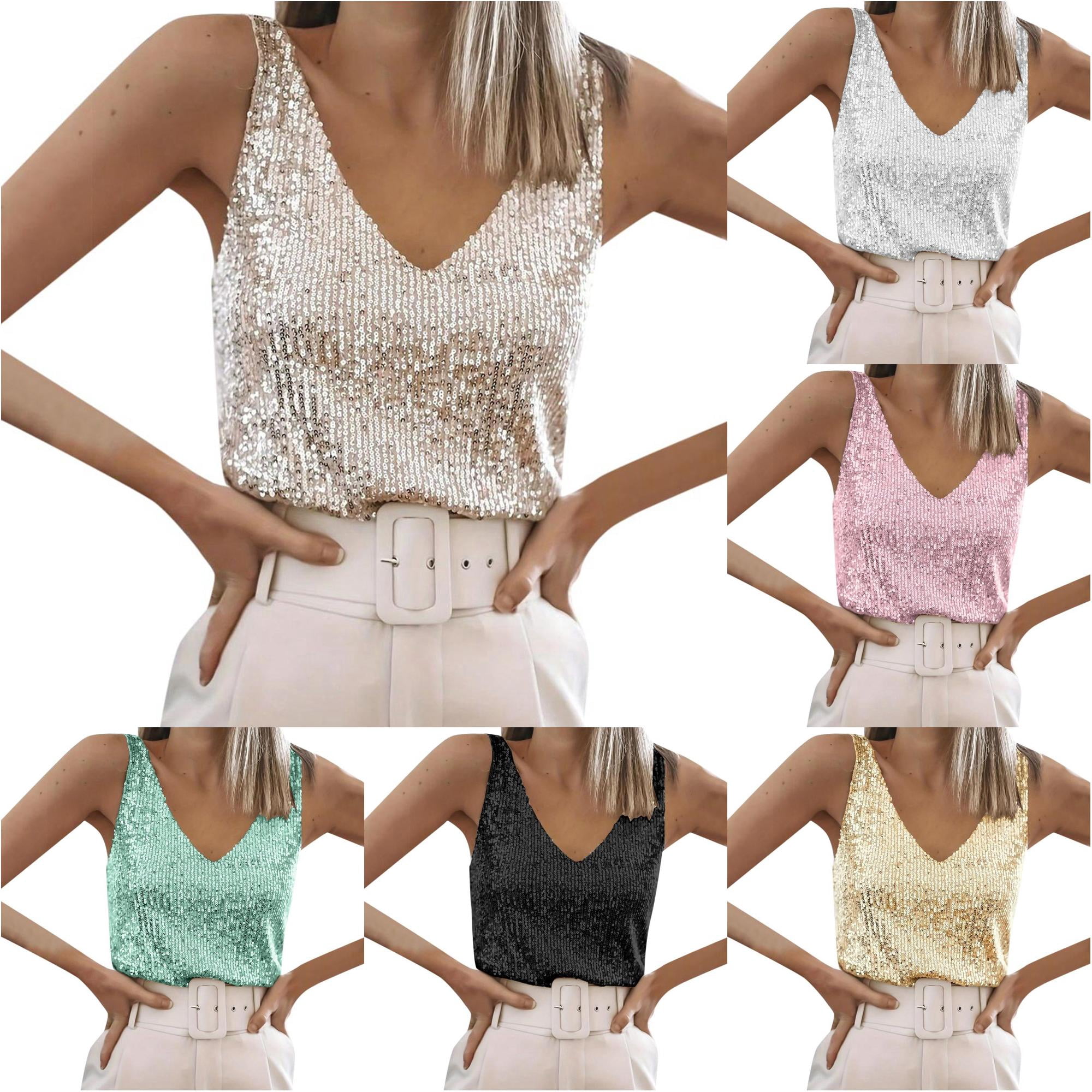 Shimmer Dc Sequin Tops for Women V Neck Sparkle Shimmer Glitter Party Camisole ...