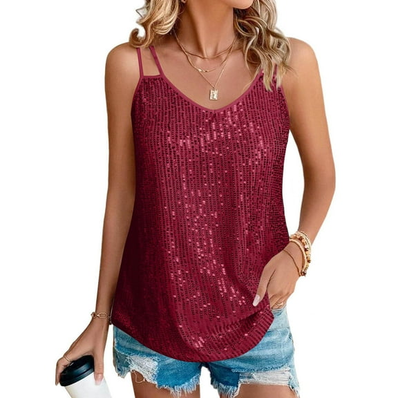 Sequin Tops for Women V Neck Tank Tops Sparkly Club Night Concert Outfits