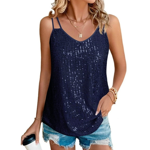 Sequin Tops for Women V Neck Tank Tops Sparkly Club Night Concert Outfits