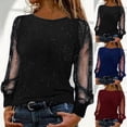 thumbnail image 1 of Sequin Tops for Women Women's Elegant Glitter Sheer Long Sleeve Round Neck Party Sequins Top Blue XXL, 1 of 9