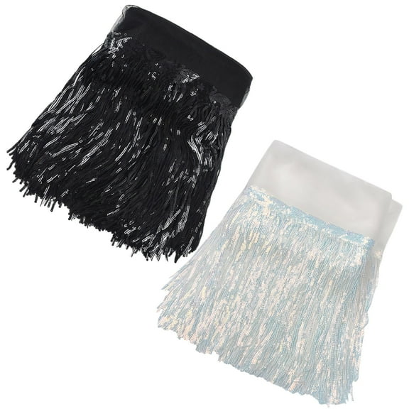 Sequin Trim by the Yard, 20 ft Tassel Trim for Crafts, Black and Iridescent Fringe for Sewing, Stage Costume Decor and DIY Accessories
