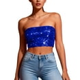 thumbnail image 1 of Sequin Tube Tops for Women Strapless Sparkly Glitter Bandeau Cropped Party Club Outfits Off Shoulder Blouses (Free Size, Blue), 1 of 7