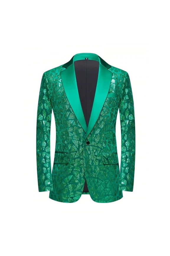 Sequin Tuxedo Jacket, Men's One Button Slim Fit Formal Dancewear for Wedding, Prom, Stage Performance, Elegant Party Show, Shiny Groom Attire