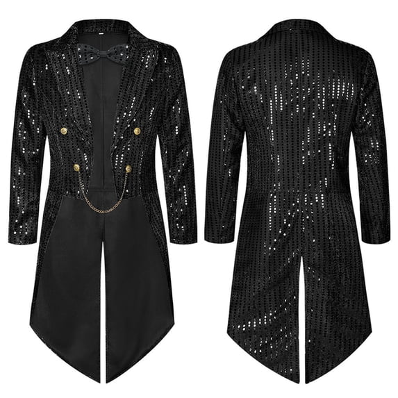 Sequin Tuxedo for Women Wedding Swallowtail Sparkly Dressy Suit Jacket Color Black Size M