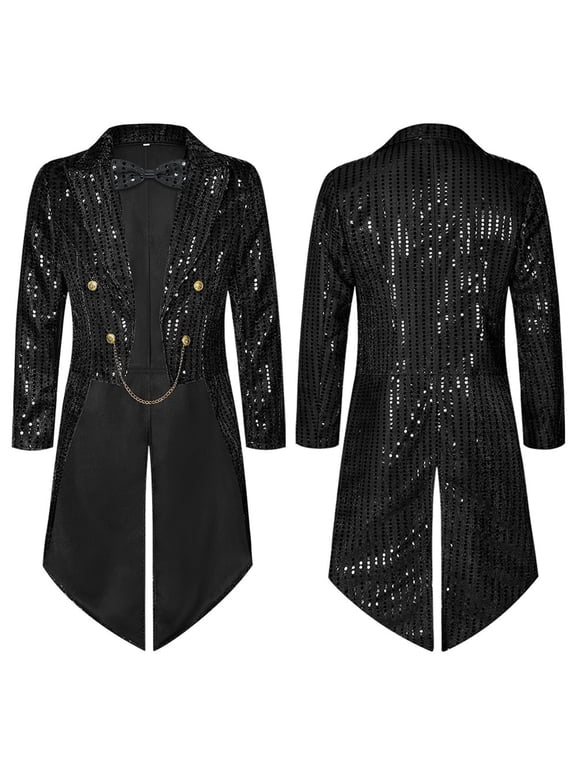 Sequin Tuxedo for Women Wedding Swallowtail Sparkly Dressy Suit Jacket Color Black Size M