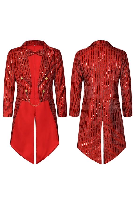 Sequin Tuxedo for Women Wedding Swallowtail Sparkly Dressy Suit Jacket Color Red Size M