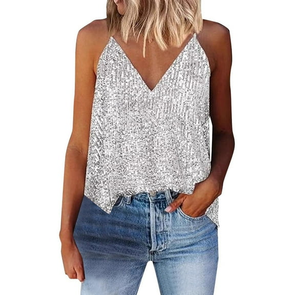 Sequin V Neck Tank Top for Women Elegant Sparkling Evening Attire and Party Wear
