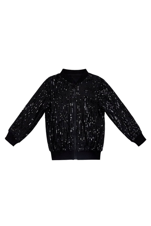 Sequin Varsity Jacket for Kids Boys Girls Sequin Jackets Long Sleeve Zip Up Christmas Shiny Fashion Clothes Outerwear Coat 2-3 Years