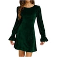 thumbnail image 1 of Sequin Velvet Mini Dress for Women 2026 Fashion Long Sleeve Crewneck A Line Short Party Cocktail Dress, 1 of 7