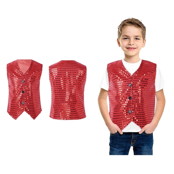 Sequin Vest for Boys Sleeveless V Neck Waistcoat Tops for Ballet Latin Jazz Dance Party 12-18 Months