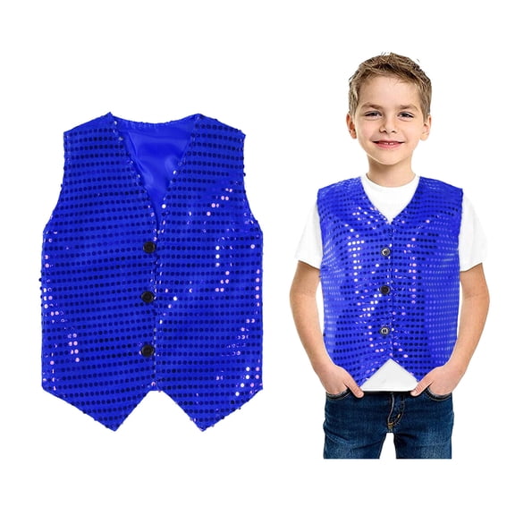 Sequin Vest for Kids Boys Sleeveless Button Down Jacket Vest for Jazz Ballet Dance Party 6-7 Years