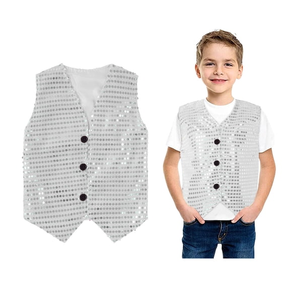 Sequin Vest for Toddler Boys Sleeveless Button Jacket Waistcoat for Latin Jazz Ballet Performance Party 18-24 Months