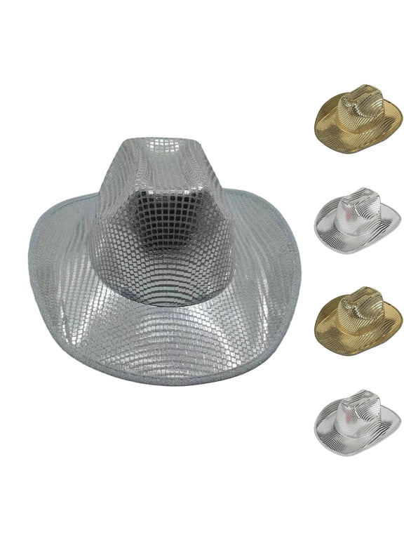 Sequin Western Cowboy Hat for Men, Disco Sparkly Retro Hat for Halloween Festival Party, One Size