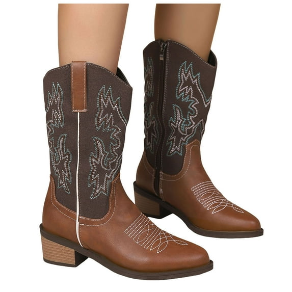 Sequin Wide Mid Calf Cowboy Boots for Women 2025 Sparkly Glitter Patchwork Color Block Western Cowgirl Boots Black Size 6