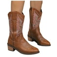 thumbnail image 1 of Sequin Wide Mid Calf Cowboy Boots for Women 2025 Sparkly Glitter Patchwork Color Block Western Cowgirl Boots Brown Size 9, 1 of 1