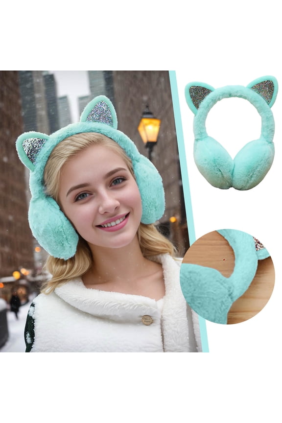 Sequin Winter Cat Earmuffs Furry Warm Ear For Women Girls Cold Weather Accessory