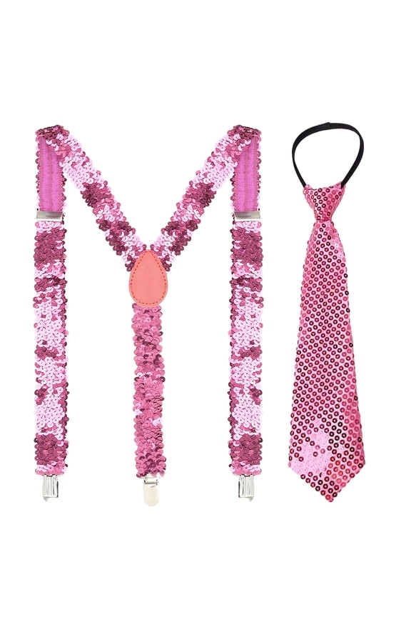 Sequin tie – Suspenders Suit, Sequin Suspenders Set for Men, Cosplay Mardi Gras Concerts Party Accessory