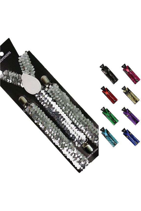 Sequined Bow Back Suspender Straps for Stage Performance Adjustable Elastic Shoulder Belts with Embellishments Braces for Women Men Accessory