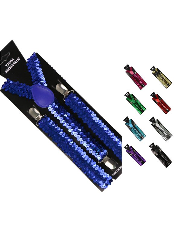 Sequined Bow Back Suspender Straps for Stage Performance Adjustable Elastic Shoulder Belts with Embellishments Braces for Women Men Accessory