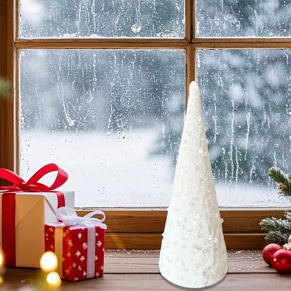 Sequined Christmas Cone Trees, Glittering Velvet Tabletop Decor for Holiday Centerpiece, Farmhouse Tiered Tray Ornaments for Home, Wedding, Party, Entryway & Seasonal Celebrations