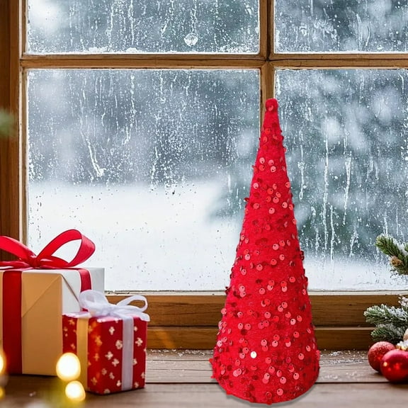 Sequined Christmas Cone Trees, Glittering Velvet Tabletop Decor for Holiday Centerpiece, Farmhouse Tiered Tray Ornaments for Home, Wedding, Party, Entryway & Seasonal Celebrations