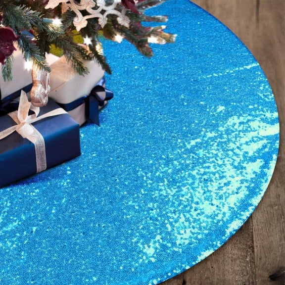 Sequined Christmas Tree Skirt, 30-Inch Sequined Double-Layer Tree Cushion Christmas Tree Decoration, Double-Layer, Easy-To-Wear Christmas Tree Skirt,Blue