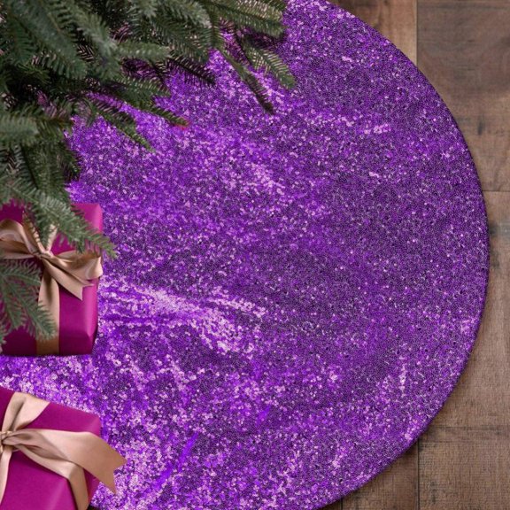Sequined Christmas Tree Skirt, 48-Inch Sequined Double-Layer Tree Cushion Christmas Tree Decoration, Double-Layer, Easy-To-Wear Christmas Tree Skirt,Purple