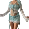 thumbnail image 1 of Sequined Crochet Knit 3Pieces Dress Set for Women Backless Tube Top and Skirt with Shrug Coverup for Beachwear Swimsuit, 1 of 18