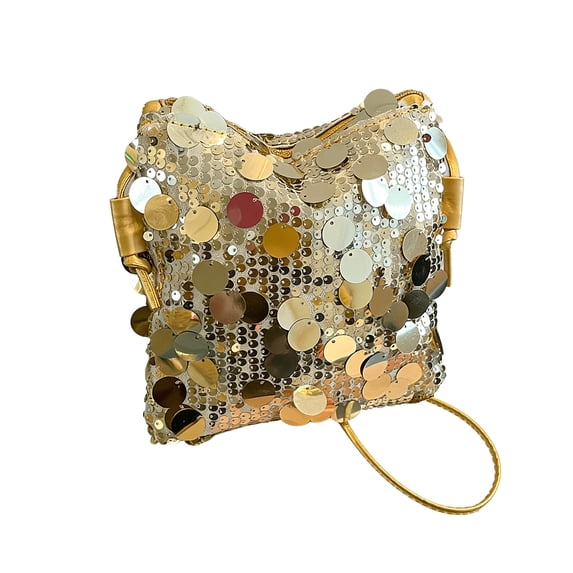 Sequined Crossbody Bag, Chain Strap Shoulder Bag for Women, Trendy Sparkly Evening Purse with Pleated Design, Lightweight Daily Handbag for Commuting and Casual Outings