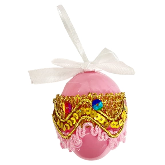 Sequined Easter Egg Hanging Ornament - Spring Decorations Easter Decorations Bohemian Style Sequined Egg for Door Wall Garland Holiday Festive Craft Decor (Pink)