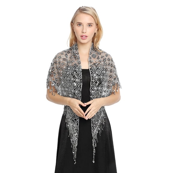 Sequined Embroidered Head Scarf Stole For Women Weddings Evening Parties Formal Event