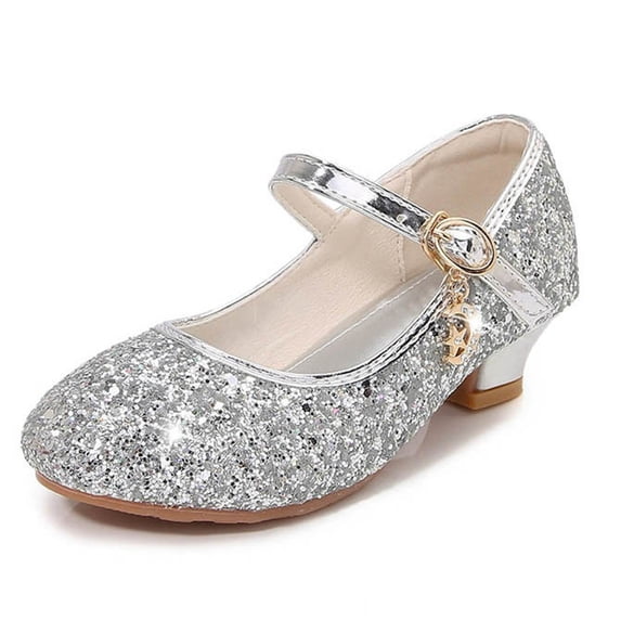 Sequined Flower Accent High Heels for Girls Performance and Etiquette Occasions