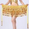 thumbnail image 1 of Sequined Fringed 4-Layers Drawstring Closure Belly Dance Waist Chain Skirt Hip Scarf Latin Skirt,golden yellow, 1 of 4