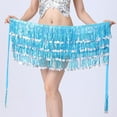 thumbnail image 1 of Sequined Fringed 4-Layers Drawstring Closure Belly Dance Waist Chain Skirt Hip Scarf Latin Skirt,lake blue, 1 of 2