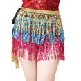 thumbnail image 1 of Sequined Fringed 4-Layers Drawstring Closure Belly Dance Waist Chain Skirt Hip Scarf Latin Skirt,lightgold, 1 of 3