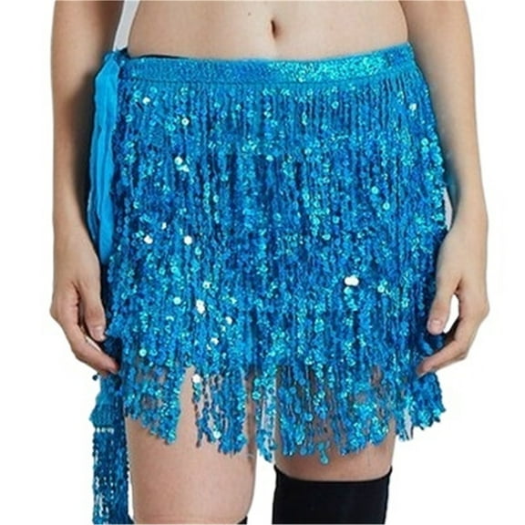 Sequined Fringed Waist Chain Belly Dance Chain Lace-up Waist Scarf Sequined Fringed Skirt