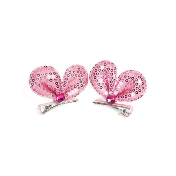 Sequined Heart Hair Clips - Light Pink