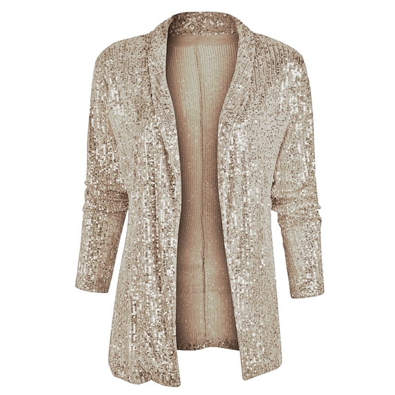 Sequined Long Sleeve Chic Mid-length Blazer, Collared Solid Color Jacket for Women, 2024 Spring New Women's Suit Jacket