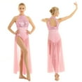 thumbnail image 1 of Sequined Mesh Maxi Lyrical Dance Dress High Split Halter Ballet Dance Leotard, 1 of 7