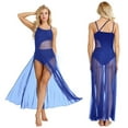 thumbnail image 1 of Sequined Mesh Maxi Lyrical Dance Dress High Split Halter Ballet Dance Leotard, 1 of 7